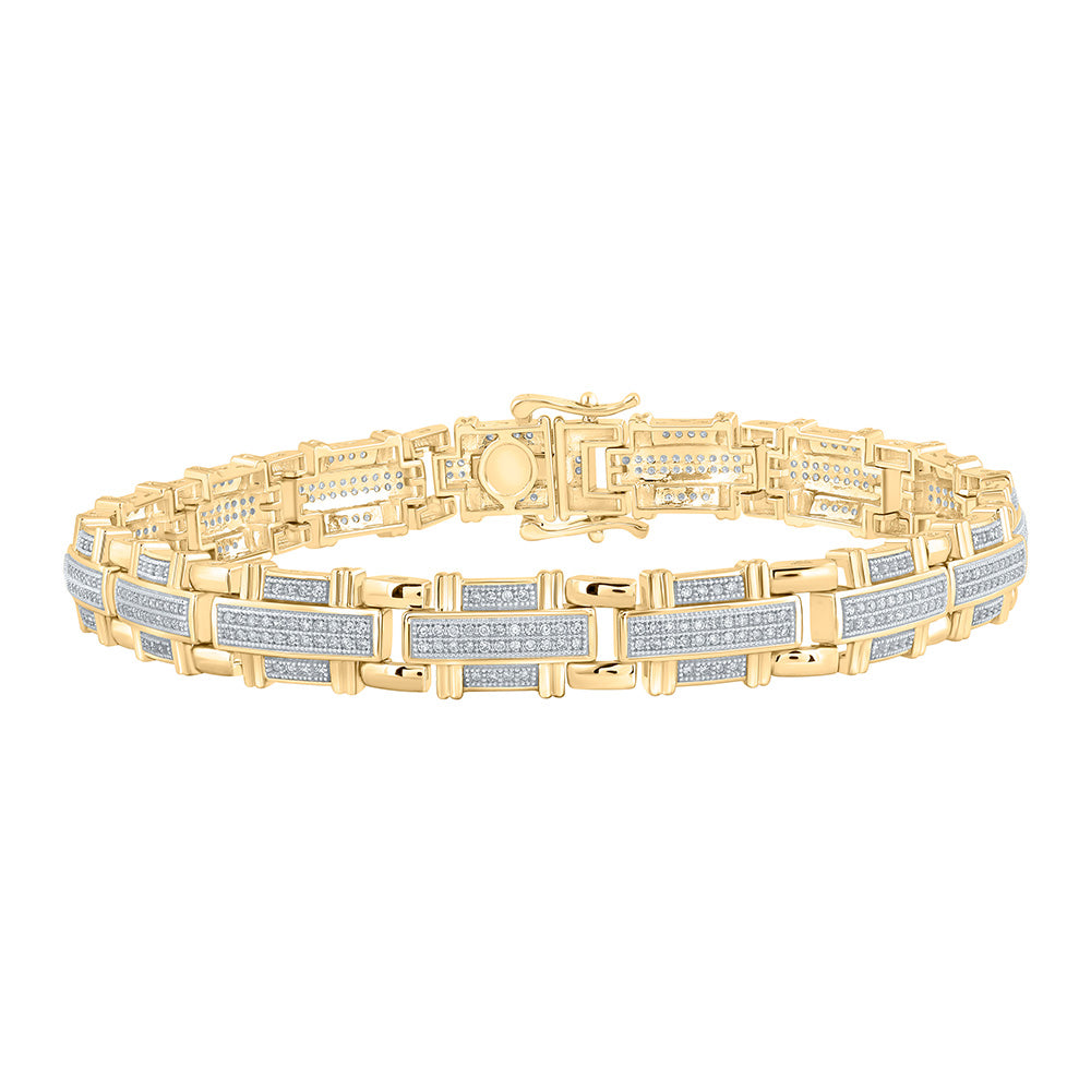 10K White Or Yellow Gold Mens Round Diamond Link Bracelet
