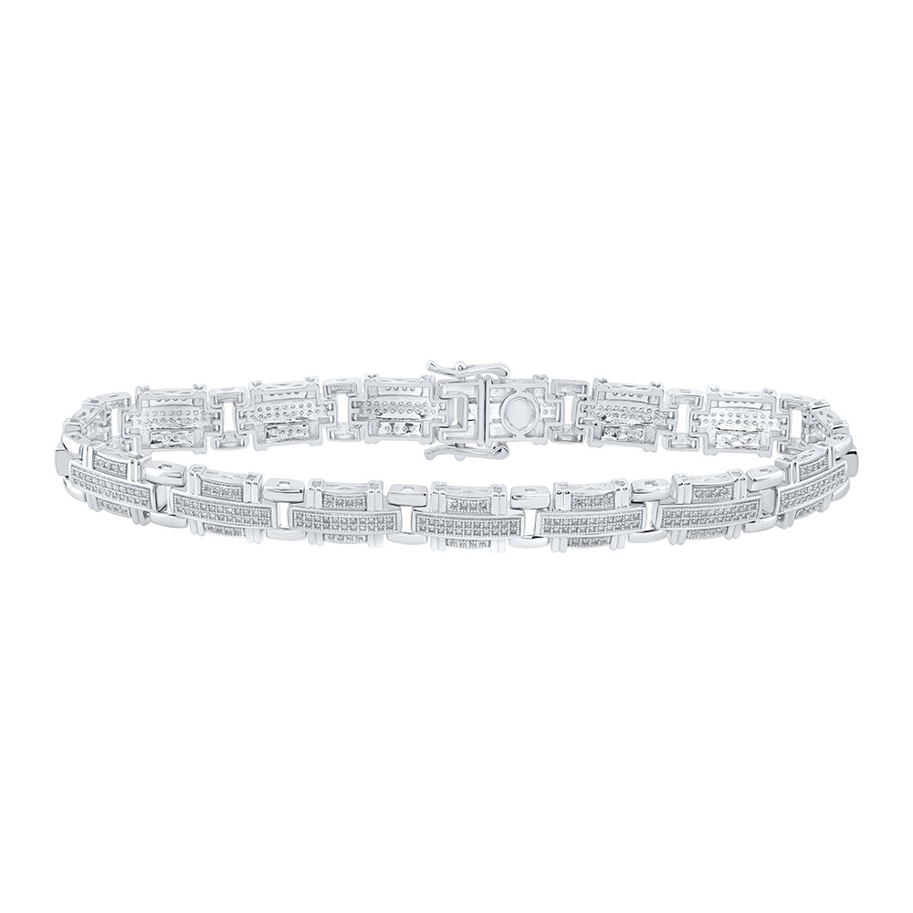 10K White Or Yellow Gold Mens Round Diamond Link Bracelet