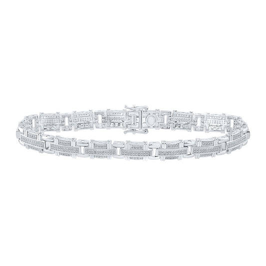 10K White Or Yellow Gold Mens Round Diamond Link Bracelet