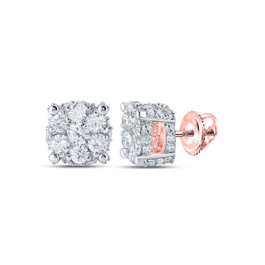 10K Yellow Or White Or Rose Gold Womens Round Diamond Flower Cluster Earrings
