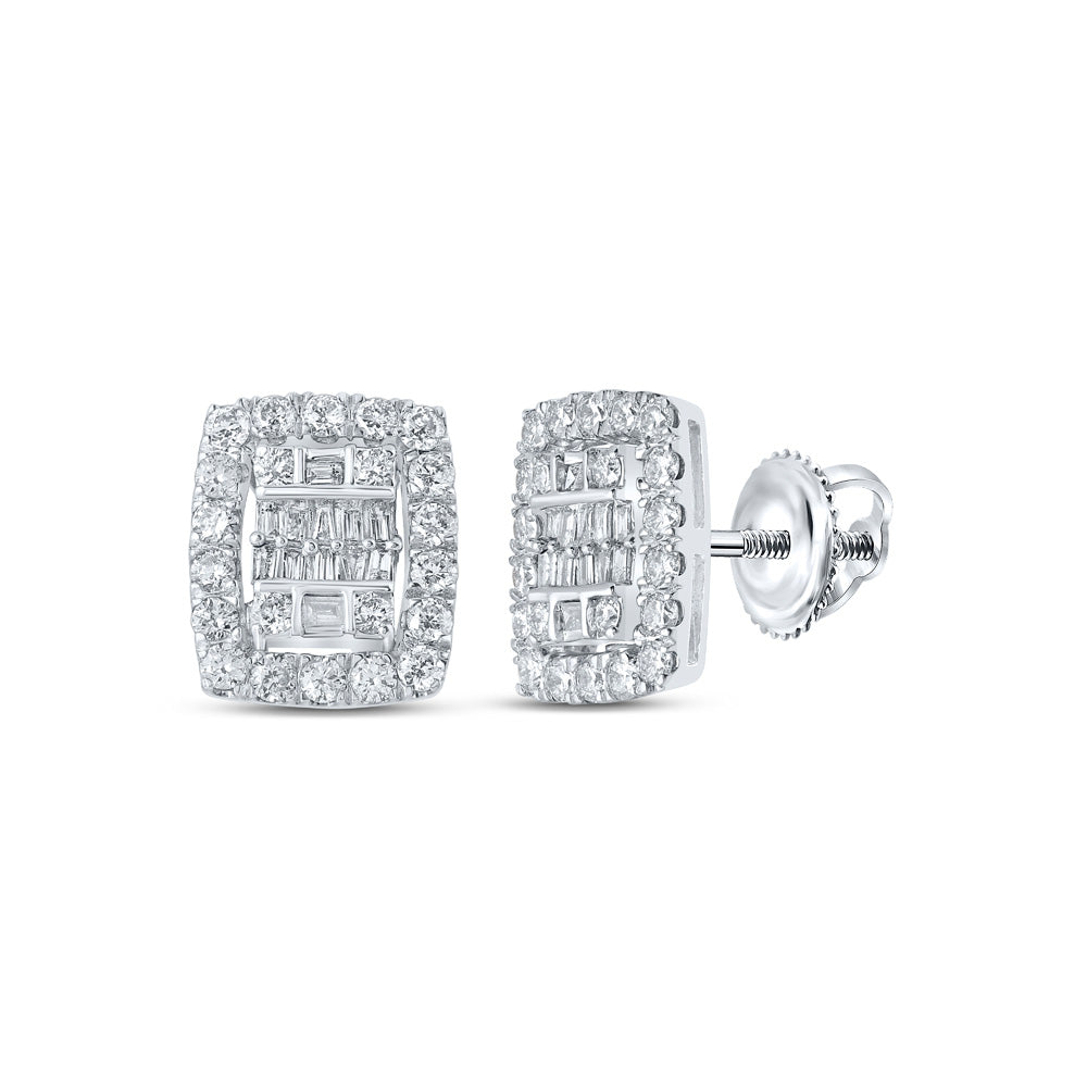 10K Yellow Or White Or Rose Gold Womens Baguette Diamond Rectangle Cluster Earrings