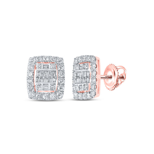 10K Yellow Or White Or Rose Gold Womens Baguette Diamond Rectangle Cluster Earrings