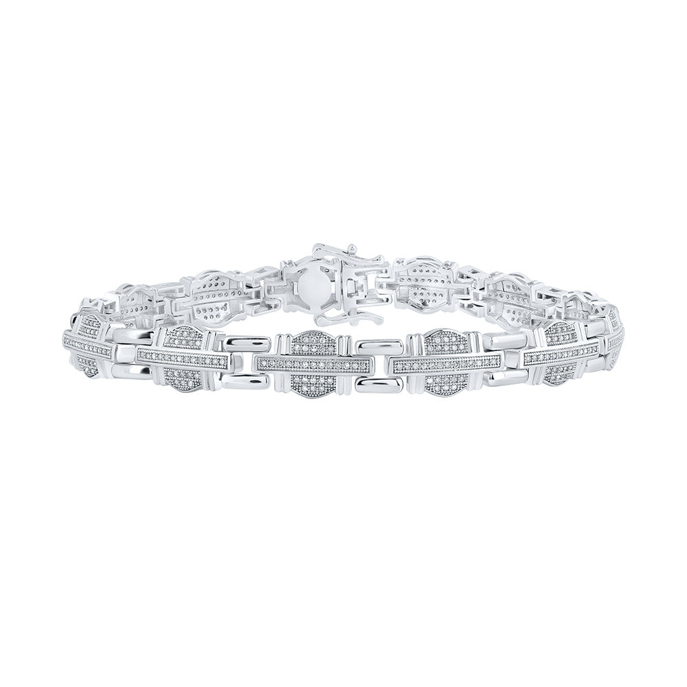 10K White Or Yellow Gold Mens Round Diamond Link Bracelet