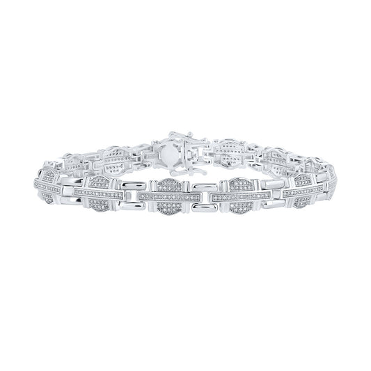 10K White Or Yellow Gold Mens Round Diamond Link Bracelet