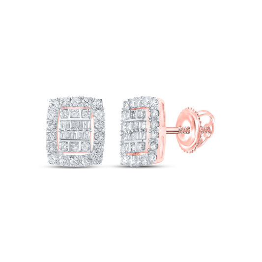 10K Yellow Or White Or Rose Gold Womens Baguette Diamond Rectangle Cluster Earrings