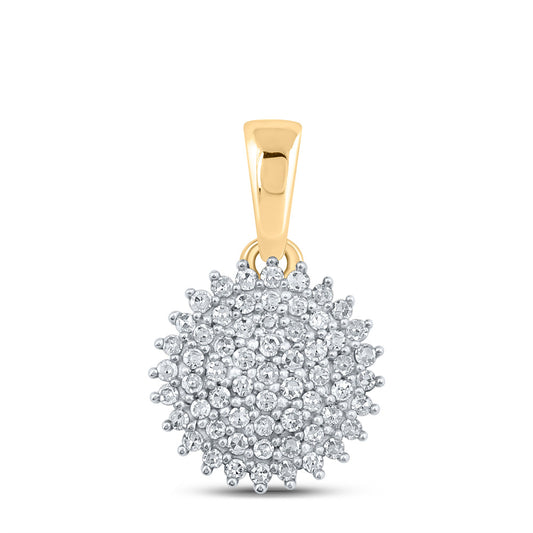 10K Yellow Gold Womens Round Diamond Cluster Pendant 1/5 Cttw