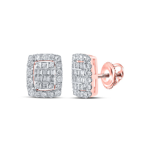 10K Yellow Or White Or Rose Gold Womens Baguette Diamond Rectangle Cluster Earrings