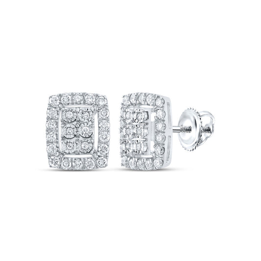 10K Yellow Or White Or Rose Gold Womens Round Diamond Frame Cluster Earrings