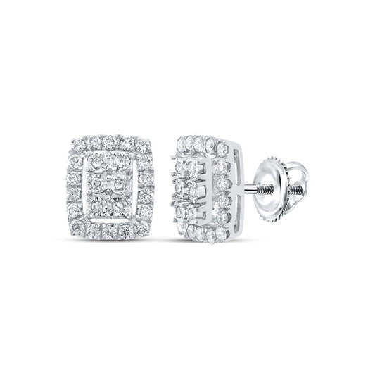 10K Yellow Or White Or Rose Gold Womens Round Diamond Frame Cluster Earrings