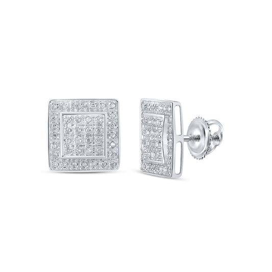 10K White Or Yellow Gold Womens Round Diamond Square Earrings