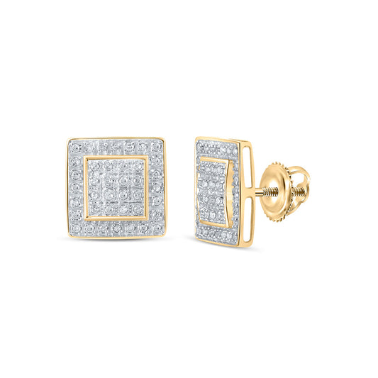 10K Yellow Gold Womens Round Diamond Square Earrings 1/5 Cttw