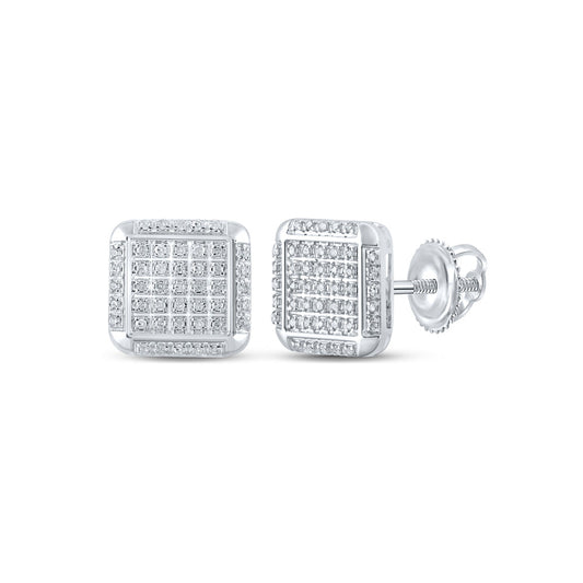 10K White Gold Womens Round Diamond Square Earrings 1/4 Cttw