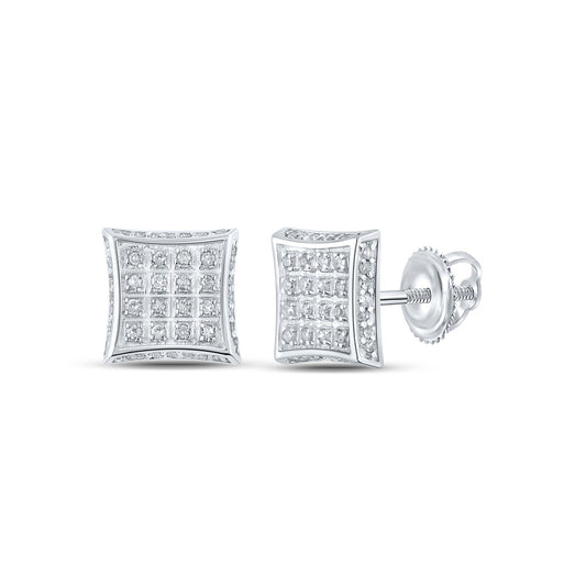 10K White Gold Womens Round Diamond Square Earrings 1/4 Cttw