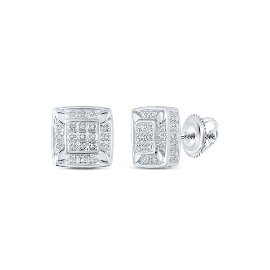 10K White Or Yellow Gold Womens Round Diamond Square Earrings