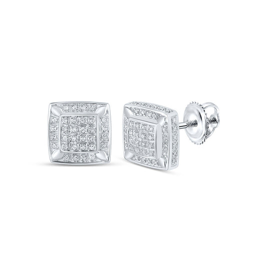 10K White Or Yellow Gold Womens Round Diamond Square Earrings