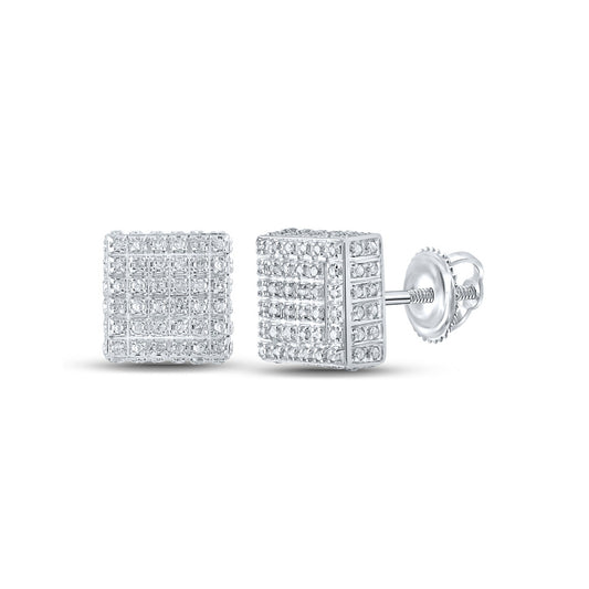 10K White Or Yellow Gold Womens Round Diamond Square Earrings