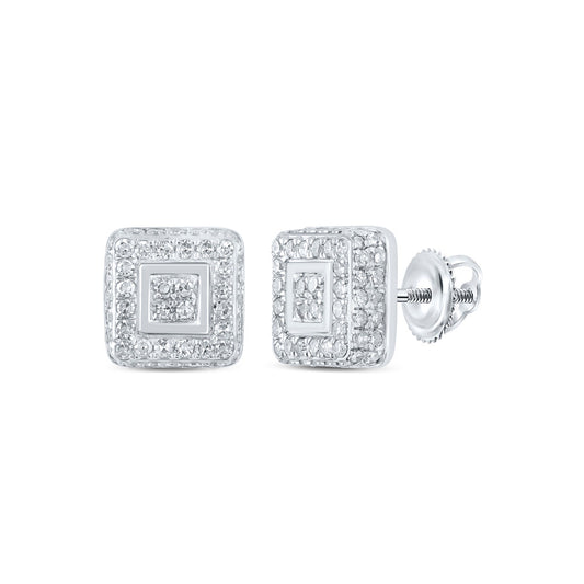 10K White Gold Womens Round Diamond Square Earrings 3/8 Cttw