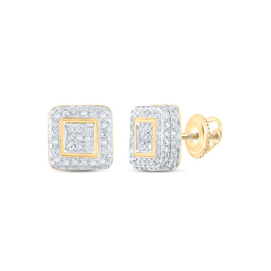 10K Yellow Gold Womens Round Diamond Square Earrings 1/2 Cttw