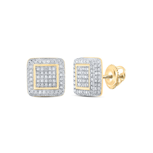 10K Yellow Gold Womens Round Diamond Square Earrings 3/4 Cttw
