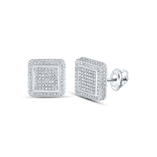 10K White Or Yellow Gold Womens Round Diamond Square Earrings