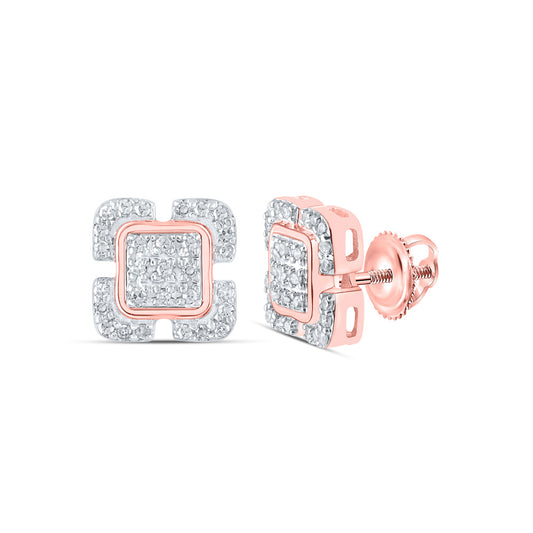10K Yellow Or White Or Rose Gold Womens Round Diamond Square Earrings