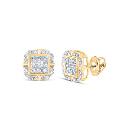 10K Yellow Gold Womens Round Diamond Square Earrings 1/6 Cttw