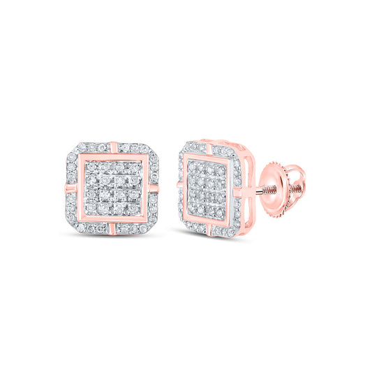 10K Yellow Or White Or Rose Gold Womens Round Diamond Square Earrings