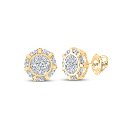 10K Yellow Gold Womens Round Diamond Cluster Earrings 1/5 Cttw, Length: 0.36 In, Width: 0.36 In