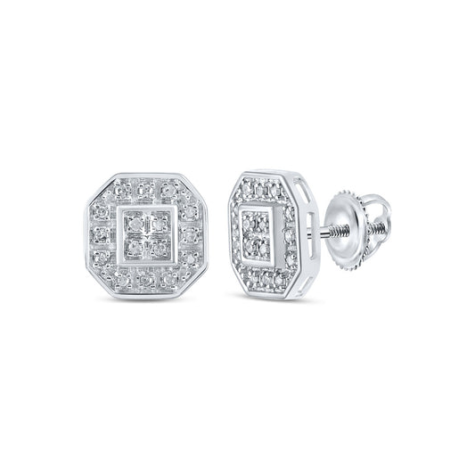 10K Yellow Or White Or Rose Gold Womens Round Diamond Octagon Cluster Earrings