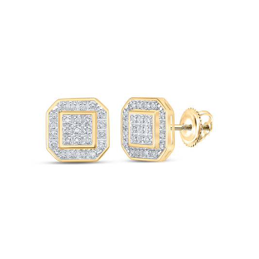 10K Yellow Gold Womens Round Diamond Octagon Earrings 1/6 Cttw
