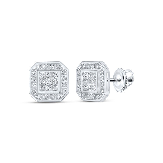 10K Yellow Or White Or Rose Gold Womens Round Diamond Octagon Earrings