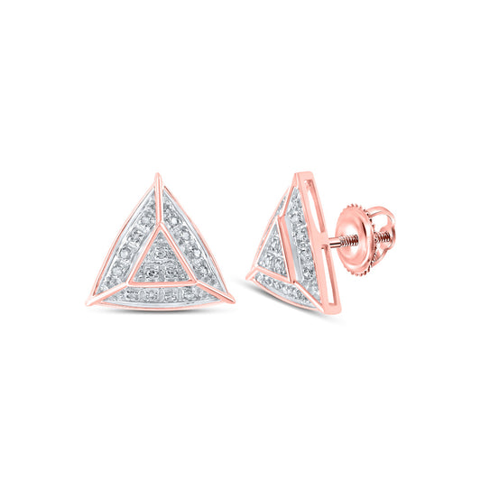 10K Yellow Or White Or Rose Gold Womens Round Diamond Triangle Earrings