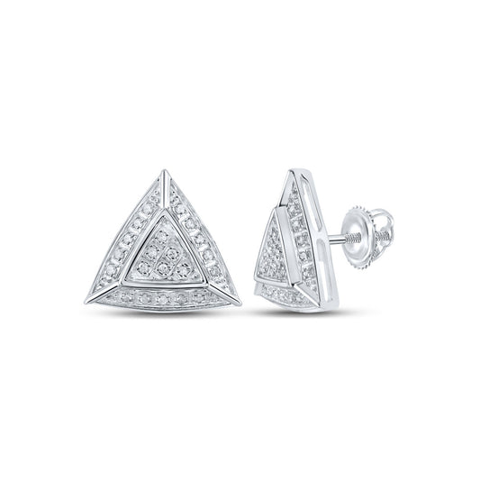 10K White Gold Womens Round Diamond Triangle Earrings 1/8 Cttw