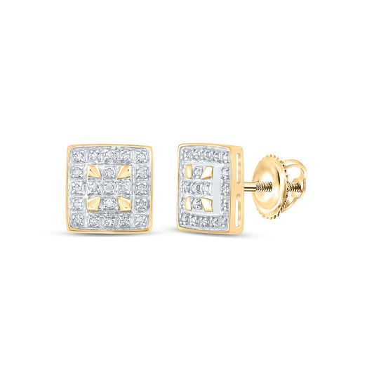 10K Yellow Gold Womens Round Diamond Square Earrings 1/8 Cttw