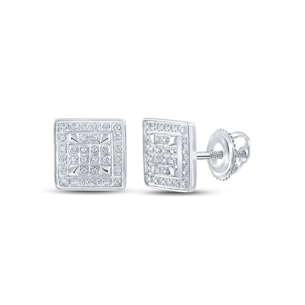 10K White Gold Womens Round Diamond Square Earrings 1/5 Cttw