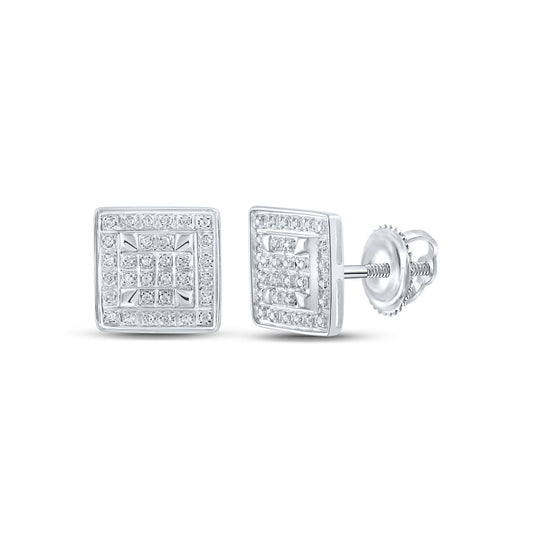 10K White Gold Womens Round Diamond Square Earrings 1/5 Cttw