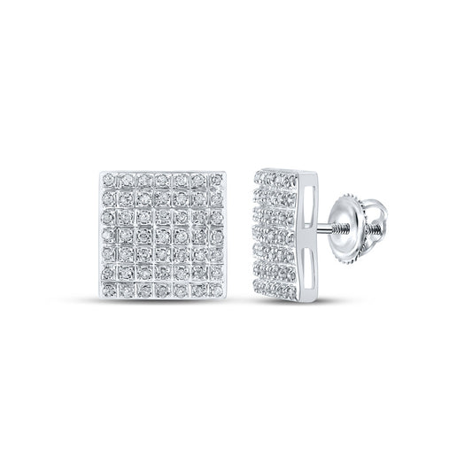 10K White Gold Womens Round Diamond Square Earrings 1/4 Cttw