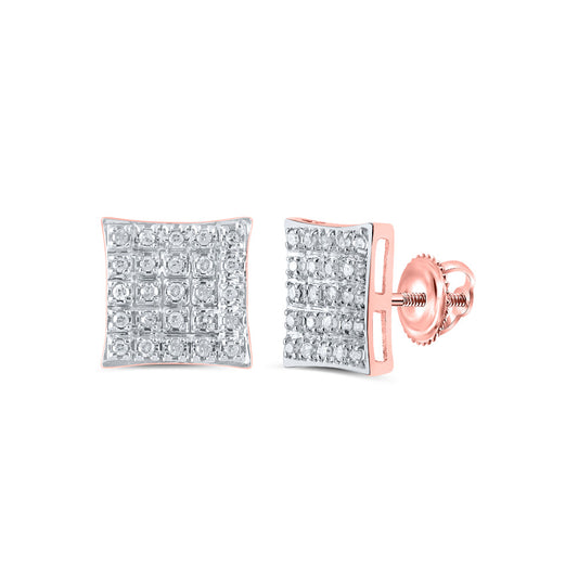 10K Rose Gold Womens Round Diamond Square Earrings 1/6 Cttw