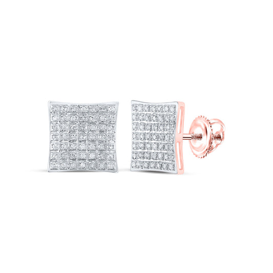 10K Yellow Or White Or Rose Gold Womens Round Diamond Square Earrings