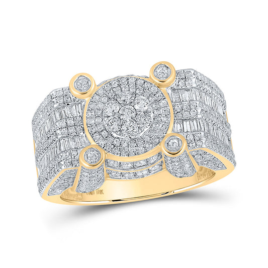 10K Yellow Gold Mens Round Diamond Cluster Ring 2-1/5 Cttw, Mens Size: 7-13