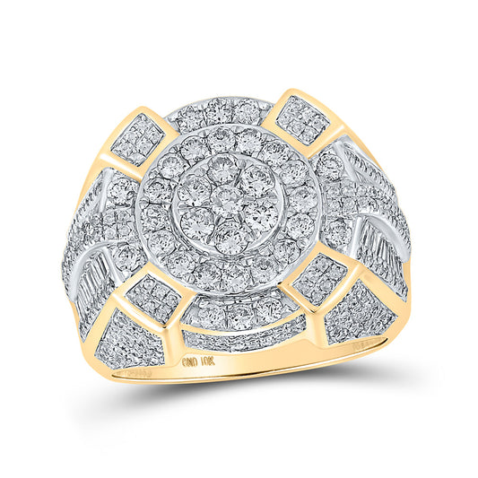 10K Yellow Gold Mens Round Diamond Cluster Ring 2-3/8 Cttw, Mens Size: 7-13