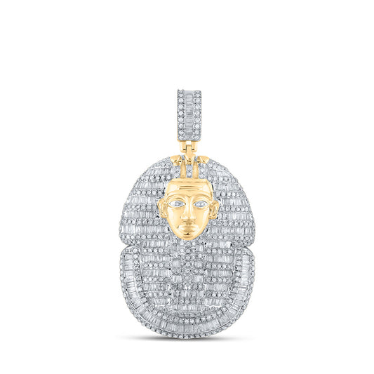 10K Yellow Gold Mens Baguette Diamond Pharaoh Charm Pendant 2-1/4 Cttw