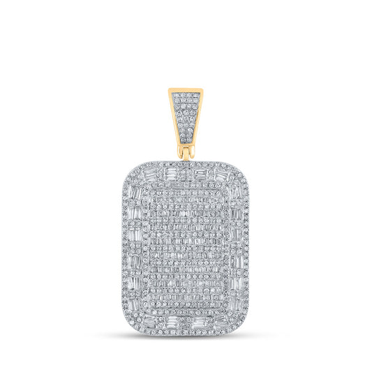 10K Yellow Gold Mens Round Diamond Rectangle Charm Pendant 2 Cttw