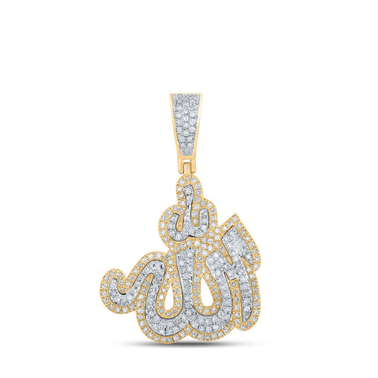 10K Yellow Gold Mens Round Diamond Allah Islam Charm Pendant 3/4 Cttw, Length: 1.34 In, Width: 0.93 In