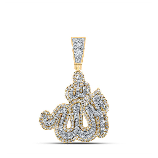 10K Yellow Gold Mens Round Diamond Allah Islam Charm Pendant 1-1/2 Cttw, Length: 1.65 In, Width: 1.1 In