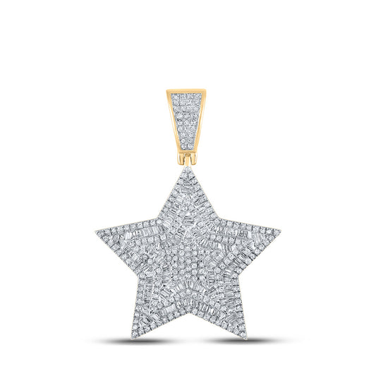 10K Yellow Gold Mens Baguette Diamond Star Charm Pendant 1-1/5 Cttw