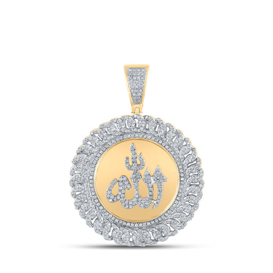 10K Yellow Gold Mens Round Diamond Allah Islam Charm Pendant 1-1/3 Cttw