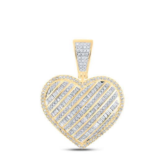 10K Yellow Gold Womens Round Diamond Heart Pendant 1 Cttw