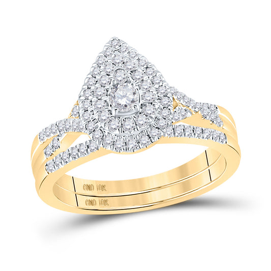 10K Yellow Gold Round Diamond Teardrop Bridal Wedding Ring Band Set 1/2 Cttw, Womens Size: 5-10