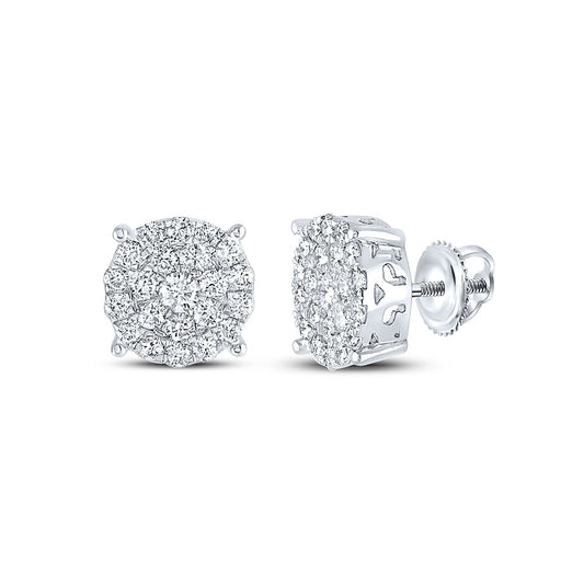 14K White Or Yellow Gold Womens Round Diamond Cluster Earrings